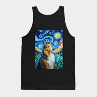 Adorable Shetland Sheepdog Dog Breed Painting in a Van Gogh Starry Night Art Style Tank Top